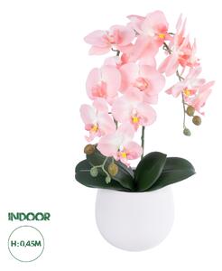 GloboStar® Artificial Garden SALMON ORCHID 21118 Διακοσμητικό Φυτό Ροζ-Πορτοκαλί Ορχιδέα Υ45cm