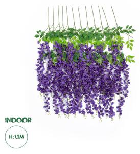 GloboStar® Artificial Garden VIOLET WISTERIA FLOWER BRANCH 21509 Σετ 12 Τεχνητά Διακοσμητικά κλαδιά Βιστέριας Βιολετί Φ45 x Υ120cm