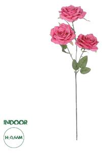 GloboStar® Artificial Garden HOT PINK ROSE BRANCH 21135 Τεχνητό Διακοσμητικό Κλαδί Τριαντάφυλλο Έντονο Ροζ Y66cm