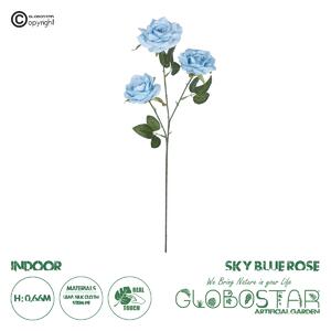 GloboStar® Artificial Garden SKY BLUE CLIMBING ROSE BRANCH 21191 Τεχνητό Διακοσμητικό Κλαδί Τριαντάφυλλο Ξεθωριασμένο Γαλάζιο Y66cm