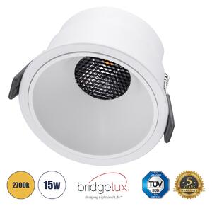 GloboStar® PLUTO-B 60261 Χωνευτό LED Spot Downlight TrimLess Φ10.4cm 15W 1875lm 38° AC 220-240V IP20 Φ10.4 x Υ6.5cm - Στρόγγυλο - Λευκό & Anti-Glare HoneyComb - Θερμό Λευκό 2700K - Bridgelux COB - 5 Years Warranty