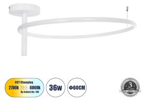 GloboStar® VERONA 61224 Φωτιστικό Οροφής Δαχτυλίδι-Κύκλος LED CCT 36W 4032lm 360° AC 220-240V - Εναλλαγή Φωτισμού μέσω Διακόπτη On/Off All In One Ψυχρό 6000k+Φυσικό 4500k+Θερμό 2700K Φ60 x Υ23cm - Λευκό - 3 Χρόνια Εγγύηση