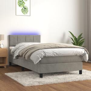 VidaXL Κρεβάτι Boxspring με Στρώμα & LED Αν.Γκρι 80x200 εκ. Βελούδινο