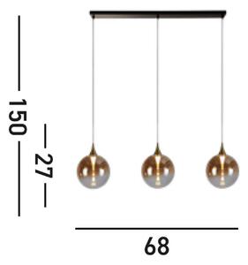 LED κρεμαστό φωτιστικό Alchemy, 3-φωτο, μαύρο, κεχριμπαρένιο, γυαλί