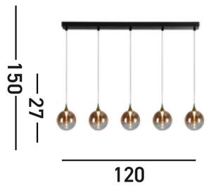 LED κρεμαστό φωτιστικό Alchemy, 5-φωτο, μαύρο, κεχριμπαρένιο, γυαλί