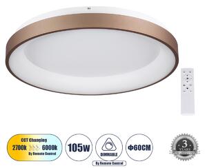 GloboStar® SALEM 61240 Πλαφονιέρα Οροφής Δαχτυλίδι-Κύκλος LED CCT 105W 12075lm 120° AC 220-240V - Εναλλαγή Φωτισμού μέσω Τηλεχειριστηρίου All In One Ψυχρό 6000k+Φυσικό 4500k+Θερμό 2700k Dimmable Φ60cm - Καφέ Χάλκινο - 3 Years Warranty