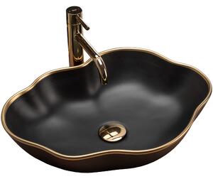 Umywalka nablatowa Rea Pearl Black Matt/Gold Edge