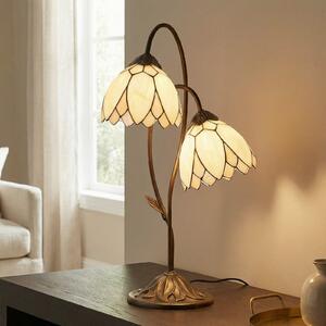 Clayre&Eef Επιτραπέζιο φωτιστικό στυλ Tiffany Liliana, 2-φωτο, Καφέ / Σκουριάς, Σαλόνι / τραπεζαρία, Γυαλί, Tiffany