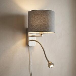 Trio Lighting Φωτιστικό τοίχου ξενοδοχείου με φως ανάγνωσης LED, στρογγυλό, γκρι, Γκρι, υπνοδωμάτιο, Μέταλλο, σύγχρονο, Φως ανάγνωσης