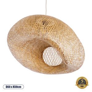 GloboStar® CARIBBEAN 01724 Boho Κρεμαστό Φωτιστικό Οροφής Μονόφωτο 1 x E27 Μπεζ Ξύλινο Μπαμπού Φ60 x Y38cm