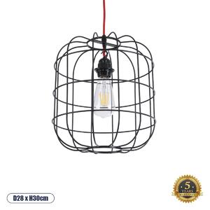 GloboStar® PARROT 01099 Μοντέρνο Industrial Κρεμαστό Φωτιστικό Οροφής Μονόφωτο 1 x E27 AC220-240V - Φ28 x Υ30cm - Μαύρο Μεταλλικό Πλέγμα