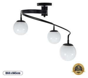 GloboStar® SELINA 01089 Μοντέρνο Φωτιστικό Οροφής Τρίφωτο 3 x E27 Μαύρο Μεταλλικό με Λευκό Γυαλί Καμπάνα Φ60 x Y45cm