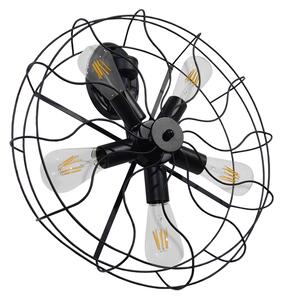 GloboStar® FAN 01163 Vintage Industrial Φωτιστικό Τοίχου Απλίκα Πολύφωτο Μαύρο Μεταλλικό Πλέγμα Φ46 x Μ22 x Π46 x Υ46cm