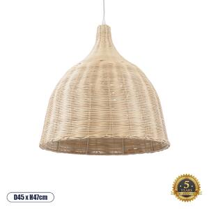 GloboStar® BAHAMAS 01203 Boho Κρεμαστό Φωτιστικό Καμπάνα Μονόφωτο 1 x E27 IP20 Μπεζ Ξύλο Μ45 x Π45 x Υ47cm