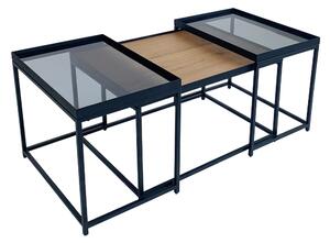 HARMONICA COFFEE TABLE SET 3ΤΕΜ ΦΥΣΙΚΟ ΦΙΜΕ ΜΑΥΡΟ 75x55xH44cm