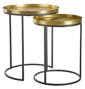 TOTALE SIDE TABLE SET 2ΤΕΜ BRASS ANTIQUE ΜΑΥΡΟ 49x49xH56cm