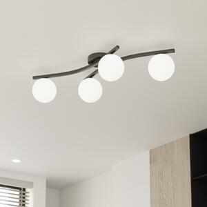 EMIBIG LIGHTING Φωτιστικό οροφής Opus, μήκος 85 cm, οπαλ, 84 4-φωτιστικό., ρυθμιζόμενος, Μαύρο, Σαλόνι / τραπεζαρία, Μέταλλο, σύγχρονο