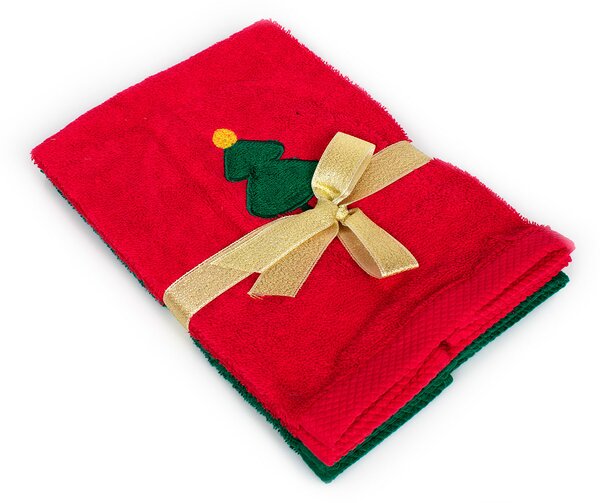Χριστουγεννιάτικες Πετσέτες (Σετ 2τμχ) Dimcol Christmas Tree Red-Green