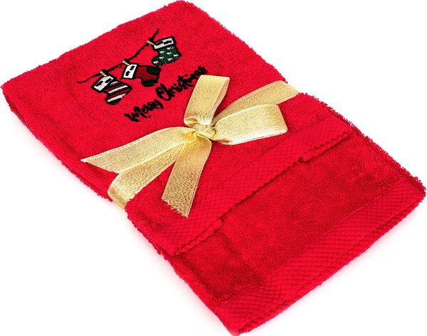 Χριστουγεννιάτικες Πετσέτες (Σετ 2τμχ) Dimcol Christmas Socks Red