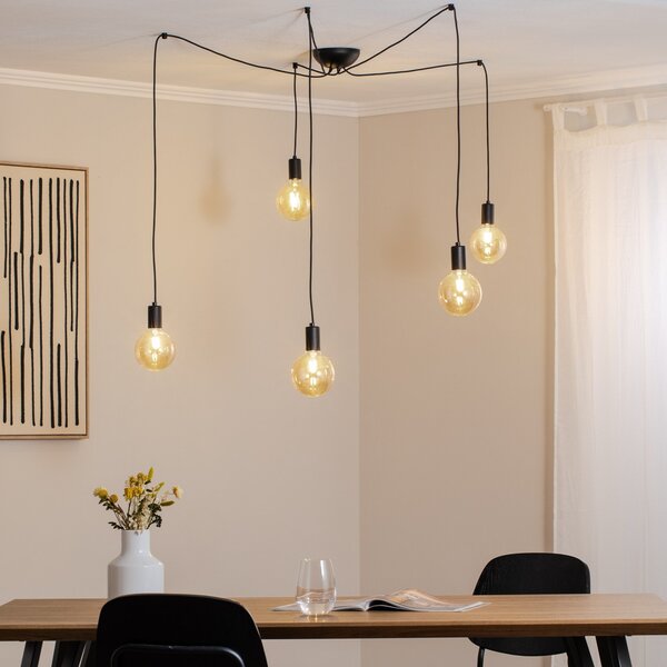 Nowodvorski Lighting Κρεμαστό φωτιστικό Spider σε μαύρο χρώμα, πέντε λάμπες, ρυθμιζόμενος, Μαύρο, Σαλόνι / τραπεζαρία, σύγχρονο