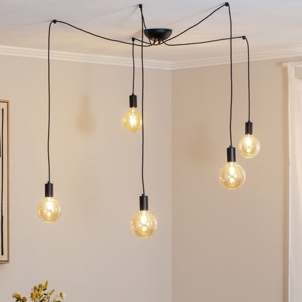 Nowodvorski Lighting Κρεμαστό φωτιστικό Spider σε μαύρο χρώμα, πέντε λάμπες, ρυθμιζόμενος, Μαύρο, Σαλόνι / τραπεζαρία, σύγχρονο