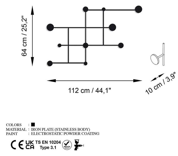 Κρεμάστρα Τοίχου 10 Θέσεων (112x64x10) A-G Fatara 494PYT1127