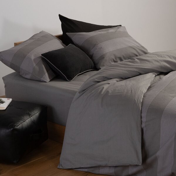 Παπλωματοθήκη Μονή (Σετ 170x240) 2 Όψεων Nef-Nef Homeware Casual Stripe D.Grey