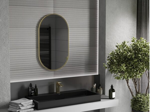 Mexen Loft Οβάλ καθρέφτης μπάνιου 85 x 50 cm, πλαίσιο σε βουρτσισμένο χρυσό