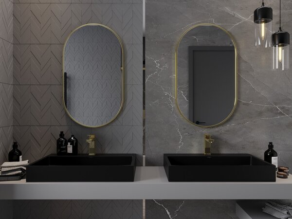 Mexen Loft Οβάλ καθρέφτης μπάνιου 85 x 50 cm, πλαίσιο σε βουρτσισμένο χρυσό