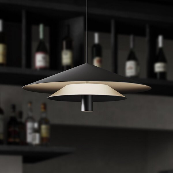 Karman LED κρεμαστή λάμπα ASSO, μαύρο, μέταλλο, Ø 42 cm, Μαύρο, Σαλόνι / τραπεζαρία, Αλουμίνιο, σχεδιασμός