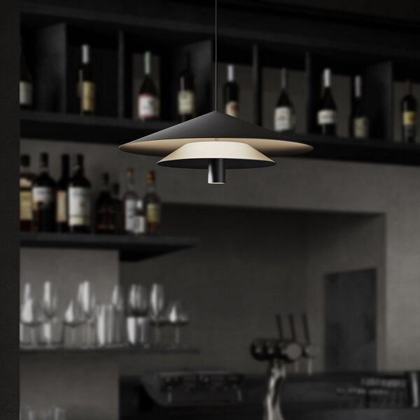 Karman LED κρεμαστή λάμπα ASSO, μαύρο, μέταλλο, Ø 42 cm, Μαύρο, Σαλόνι / τραπεζαρία, Αλουμίνιο, σχεδιασμός
