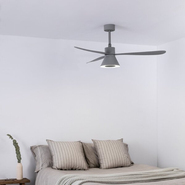 FARO BARCELONA Ανεμιστήρας οροφής LED Amelia Cone L, γκρι, DC, αθόρυβος, 132 εκ., ρυθμιζόμενος, Γκρι, Σαλόνι / τραπεζαρία, Πλαστικό, σύγχρονο