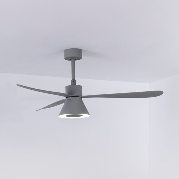 FARO BARCELONA Ανεμιστήρας οροφής LED Amelia Cone L, γκρι, DC, αθόρυβος, 132 εκ., ρυθμιζόμενος, Γκρι, Σαλόνι / τραπεζαρία, Πλαστικό, σύγχρονο