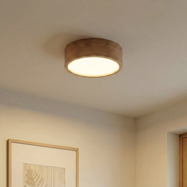 TEMAR LIGHTING Φωτιστικό οροφής Cleo, Ø 28 cm, 2-φωτιστικό, ξύλο δρυός, E27, ρυθμιζόμενος, Ξύλου, Σαλόνι / τραπεζαρία, Ξύλο, σύγχρονο