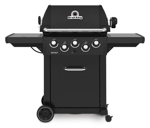 Ψησταριά Υγραερίου Broil King Signet 390 Shadow με πλευρική εστία, μηχανισμό σούβλας, ισχύ 11.4kW + 4.4kW + 2.7kW και διαστάσεις 145x59x149cm