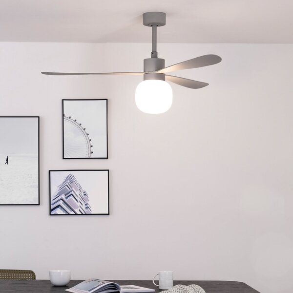 FARO BARCELONA Ανεμιστήρας οροφής LED Amelia Ball L, γκρι, DC, αθόρυβος, 132 εκ., ρυθμιζόμενος, Γκρι, Σαλόνι / τραπεζαρία, Πλαστικό, σύγχρονο