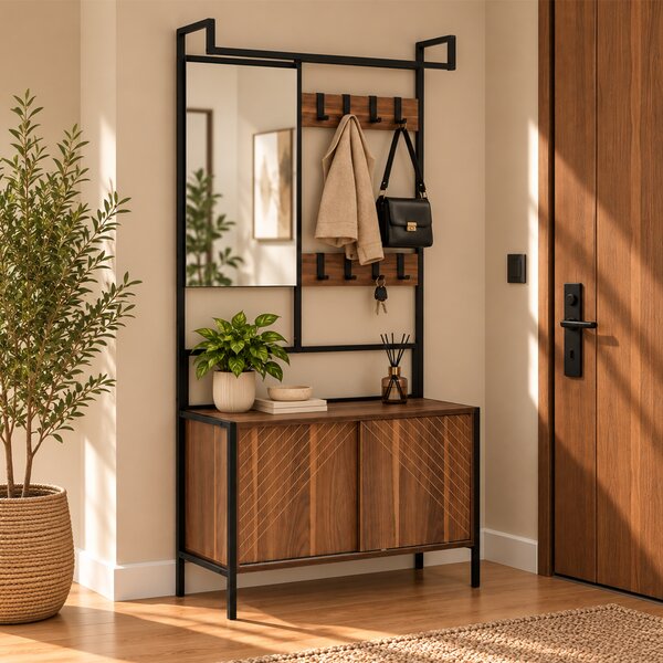Έπιπλο Εισόδου Με Καθρέφτη (80x35x172) Spitishop Nobile Walnut/Black