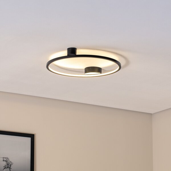 Milagro Lighting Φωτιστικό οροφής LED Saturno, μαύρο, Ø 50 cm, μέταλλο, 4.000 K, Μαύρο, Σαλόνι / τραπεζαρία, Αλουμίνιο, σύγχρονο