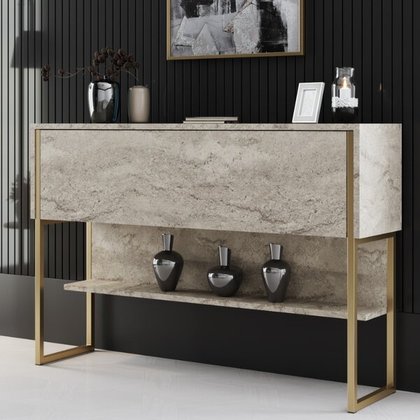 Μπουφές Luxe Megapap χρώμα travertine - χρυσό 120x30x80εκ