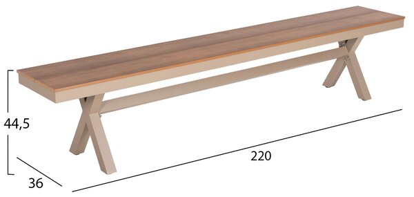 ΠΑΓΚΑΚΙ ΑΛΟΥΜΙΝΙΟΥ TAWNEE HM6040.04 ΣΑΜΠΑΝΙ-POLYWOOD ΚΑΘΙΣΜΑ ΦΥΣΙΚΟ 220x36x44,5Υεκ