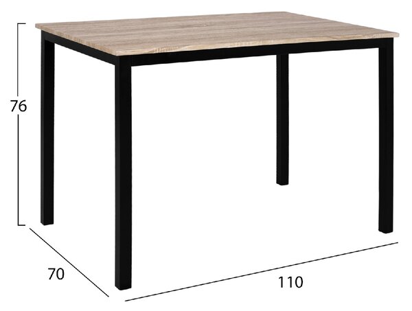 ΤΡΑΠΕΖΙ ΤΡΑΠΕΖΑΡΙΑΣ PANYA HM8332, 110X70Χ76 SONOMA, ΜΑΥΡΑ ΠΟΔΙΑ