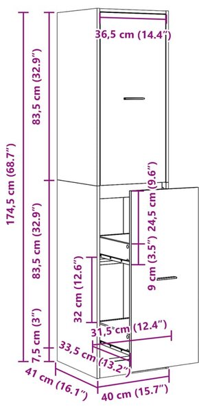 Συρταριέρα Γενικής Χρήσης Sonoma Δρυς 30x41x174,5εκ Επεξ. Ξύλο - Καφέ