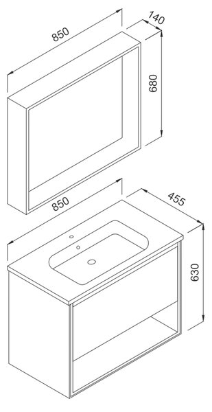 Σετ Έπιπλο Μπάνιου NEW LUNA Λευκό MDF 18mm Λάκα 85 9SLUN085WBN