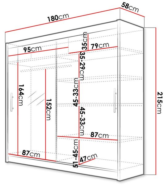 Ντουλάπα London VI συρόμενη-Fusiko - 180.00Χ58.00Χ215.00cm