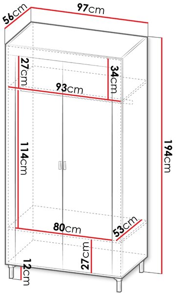 Ντουλάπα Mossa Δίφυλλη-Mpez - 97.00Χ56.00Χ194.00cm