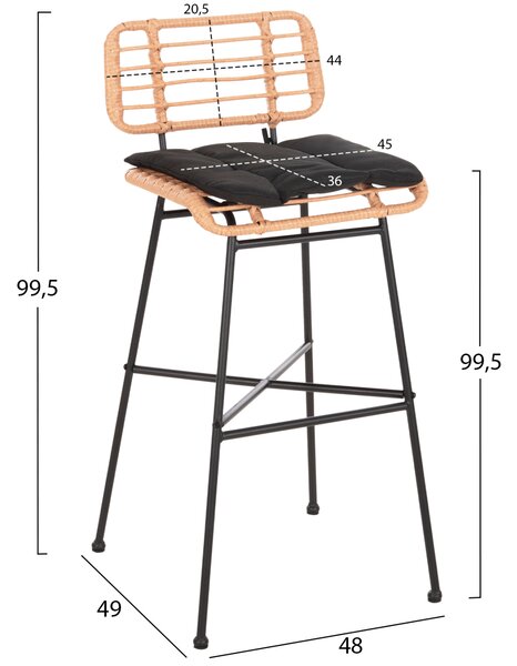 ΣΚΑΜΠΟ ΜΠΑΡ ΨΗΛΟ ALLEGRA HM5708.11 ΜΕΤΑΛΛΟ&ΜΑΞΙΛΑΡΙ ΜΑΥΡΟ-WICKER ΜΠΕΖ 48x49x99,5Υεκ