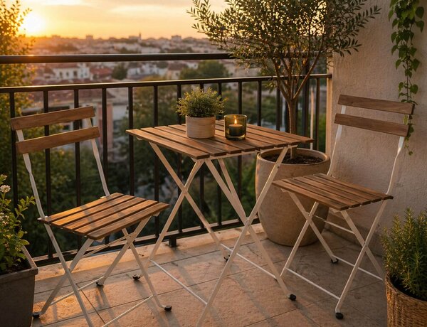 Πτυσσόμενο Σετ Κήπου & Βεράντας με Τραπέζι Bistro και 2 Καρέκλες - Μέταλλο με ξύλινη επένδυση - White