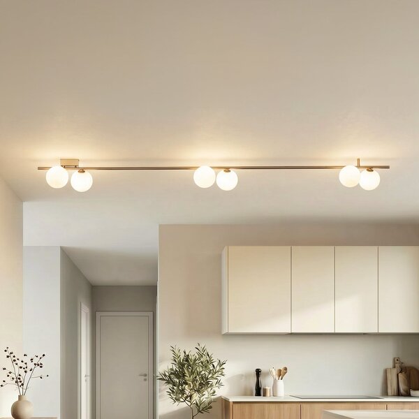 TK Lighting Φωτιστικό οροφής Imelo, καφέ, 6 λάμπες, γυαλί, μήκος 200 cm, ρυθμιζόμενος, Καφέ / Σκουριάς, υπνοδωμάτιο, Γυαλί
