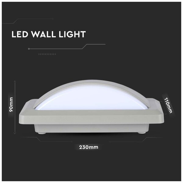 Απλίκα LED 12W 230V 1160lm 130° IP65 230x110x76mm Ψυχρό Λευκό Γκρι Σώμα 218247 V-TAC