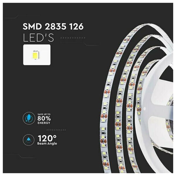 V-TAC Ταινία LED SMD 24V 8W 1100lm/m 126LEDs/m 120° IP20 Ζεστό Λευκό 212593 (5 μέτρα)